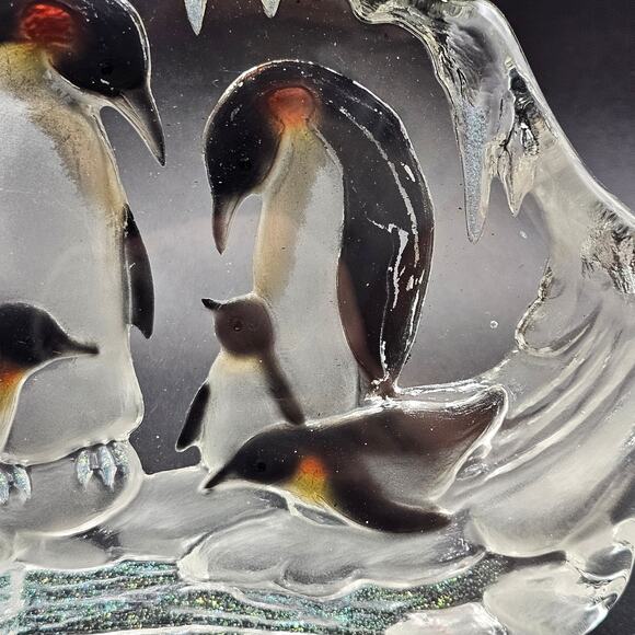 Crystal Glass Penguin Sculpture Iceberg Wildlife Art Figurine Family Scene - Picture 3 of 6